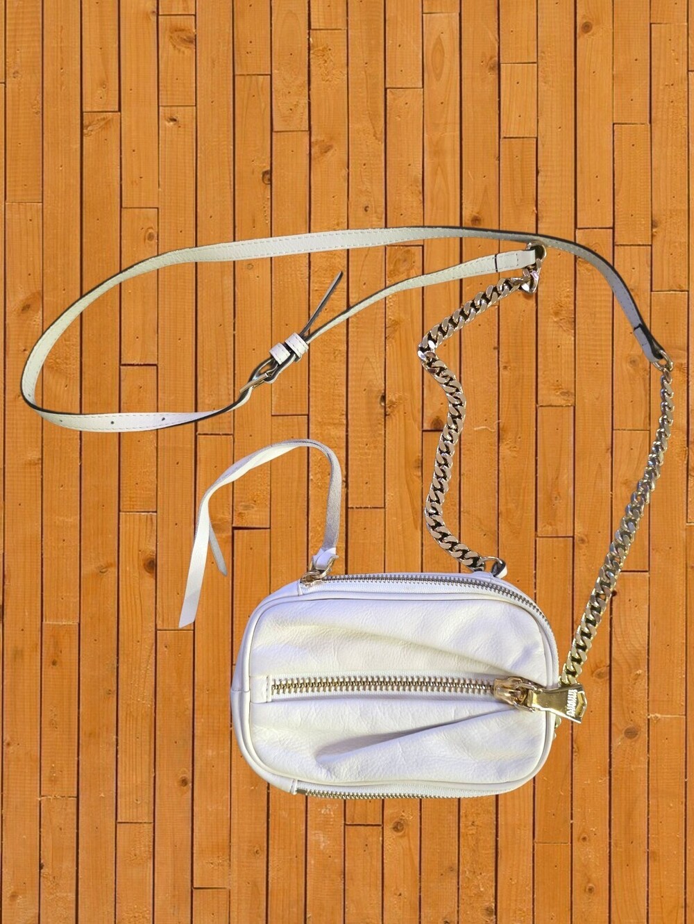 Aimee Kestenberg Ivory Leather Crossbody Bag Gold Chain Convertible Purse